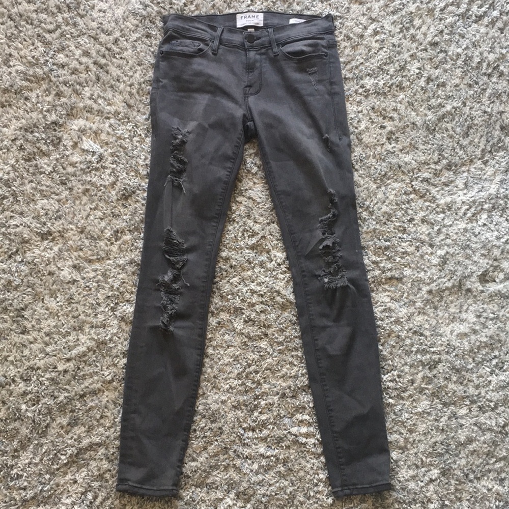 Frame Denim gray distressed skinny jeans